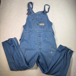 Big Mac Vintage Denim Blue Chambray Workwear Overalls Bib Pants Size‎ 42x28